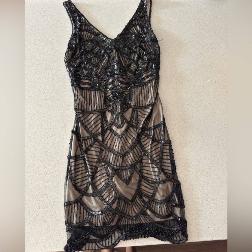 JS Collections Black Beaded Mini Dress